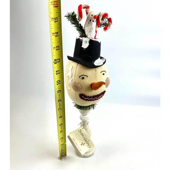 Vintage Whimsical Handmade Snowman Head On A Wooden Candlestick With Candy Canes - Picture 11 of 12
